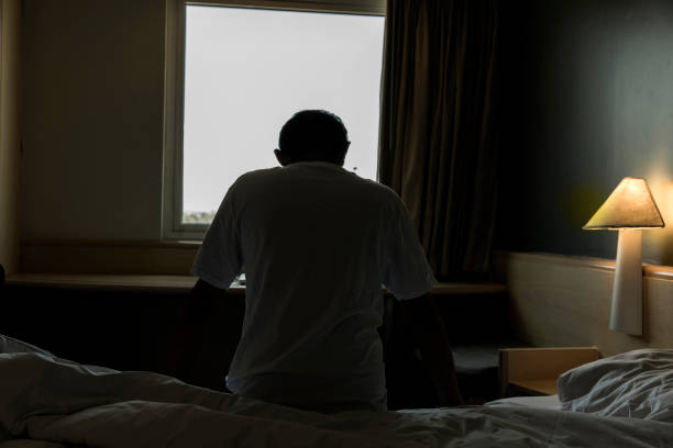 Detail of man in the room of the hotel stock photo