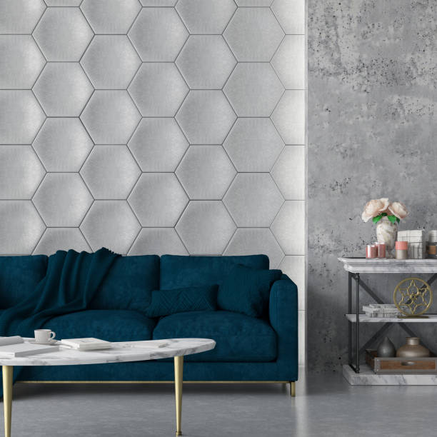 istock Interior with Sofa and Geometric Wall Tiles 1266321750