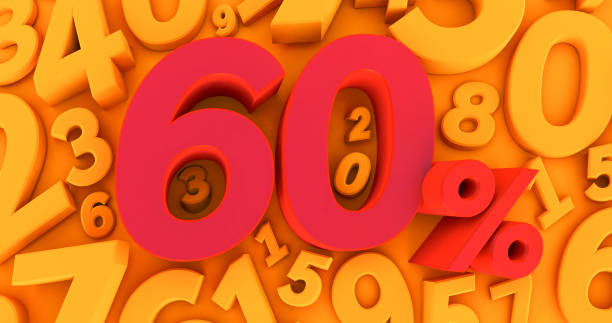 istock red sixty percent on a yellow background numbers. 3D render. 60 % 1266323696
