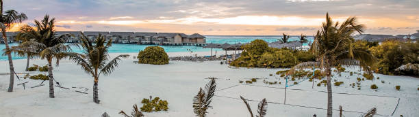 istock Maldives atoll island Water bungalows view. 1266324943