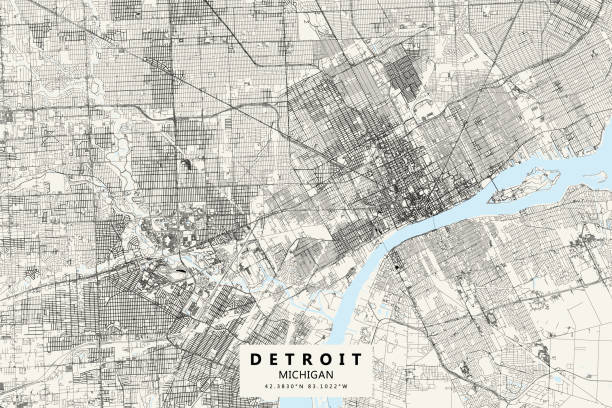 Detroit, Michigan, Vector Map Poster Style Topographic / Road map of Detroit, MI, USA. All maps are layered and easy to edit. Roads have editable stroke. detroit michigan stock illustrations