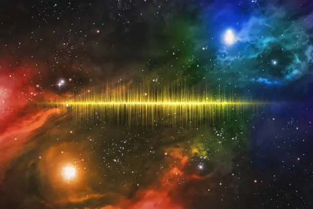 Giant universe starscape 3D illustration with colorful soundwave