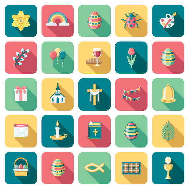 Easter Icon Set A set of rounded corner App-style icons. File is built in the CMYK color space for optimal printing. Color swatches are global so it’s easy to edit and change the colors. christian fish clip art stock illustrations