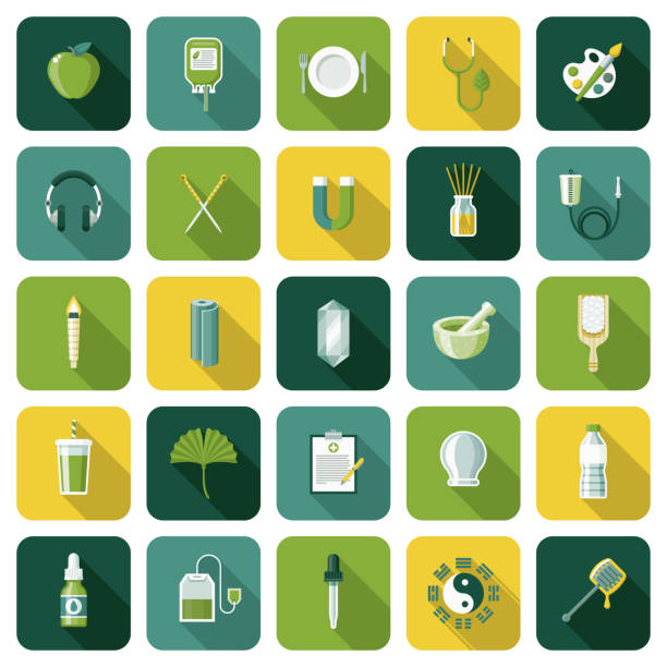 alternative medizin und naturheilkunde icon set - herbal medicine ginkgo herb capsule stock-grafiken, -clipart, -cartoons und -symbole