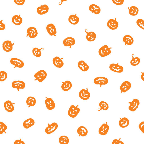Little Orange Pumpkins White Vector seamless pattern of little orange pumpkins on a square white background. halloween patterns stock illustrations
