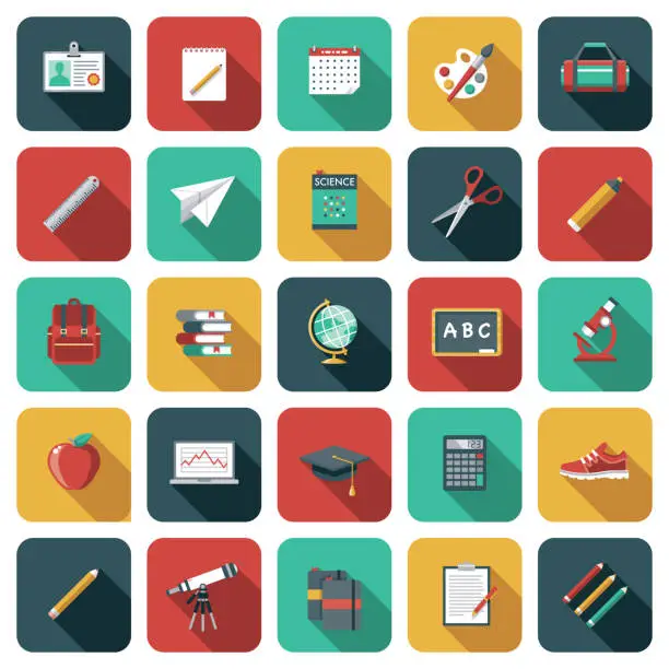 Vector illustration of School Supplies Icon Set