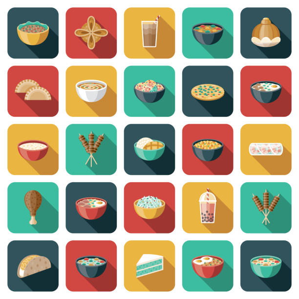 zestaw ikon tajskich potraw - thai culture food ingredient set stock illustrations