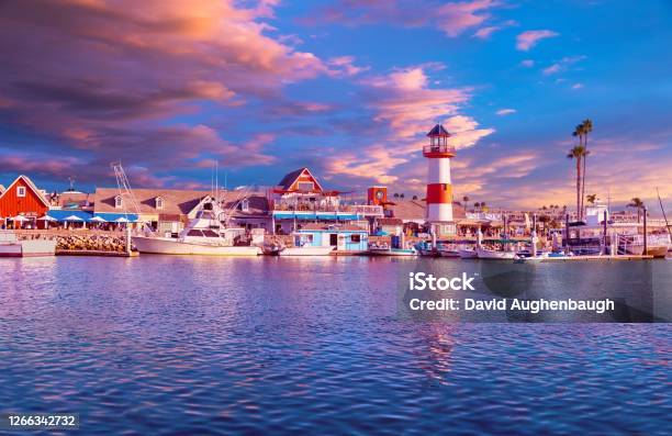 Oceanside Harbor At Sunset Stock Photo - Download Image Now - California, Oceanside - California, Lighthouse