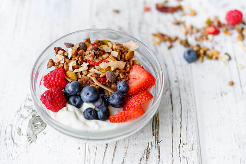 Granola, yogurt and berries breakfast, Quebec, Canada