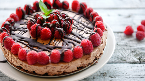 Chocolate cheese cake with raspberries, Quebec, Canada