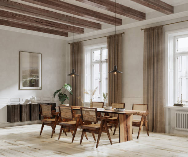 3d rendering of dining area in living room - living room showcase interior luxury dining room imagens e fotografias de stock
