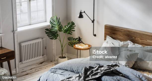 Digitally Generated Domestic Bedroom Interior Stock Photo - Download Image Now - Bedroom, Bed - Furniture, Radiator - Heater