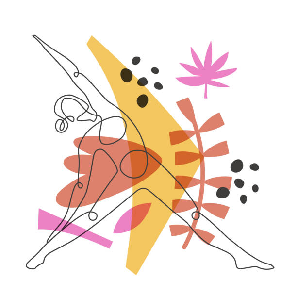 turnerin verbessert flexibilität kontinuierliche einzeilige vektor-illustration auf abstraktem hintergrund - women circus acrobat gymnastics stock-grafiken, -clipart, -cartoons und -symbole