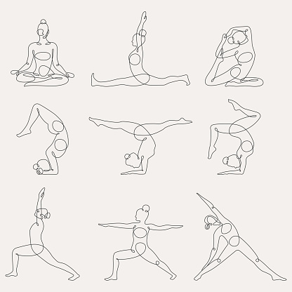 Different Yoga Poses Continuous One Line Vector Illustration Stock ...