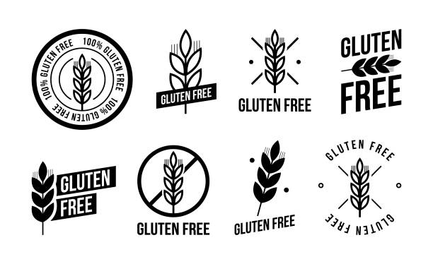 컬렉션 글루텐 프리 씰. 다양한 흑백 디자인은 우표, 물개, 배지 등으로 사용할 수 있습니다. - gluten gluten free stock illustrations