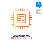 5G Technology wars vector icon illustration for logo, emblem or symbol use. Part of continuous one line minimalistic drawing series. Design elements with editable gradient stroke line.