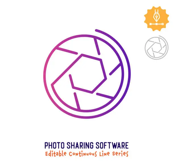 Vector illustration of Photo Sharing Software Continuous Line Editable Stroke Icon