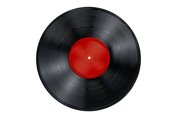 istock Vinyl record with red blank label isolated on white background 1266356665