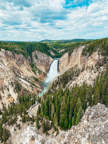 View of upper falls in Yellowstone national park in canyon