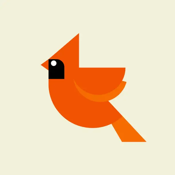 Vector illustration of Vector illustration of a bird red cardinal made in modern flat style. Graphical animal collection. Logo or label for your company isolated on background.