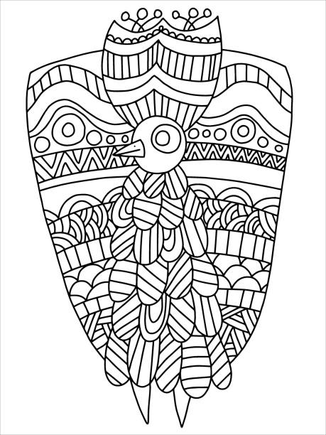 ilustrações de stock, clip art, desenhos animados e ícones de detailed ornamental peacock coloring page stock vector illustration - peacock feather outline black and white