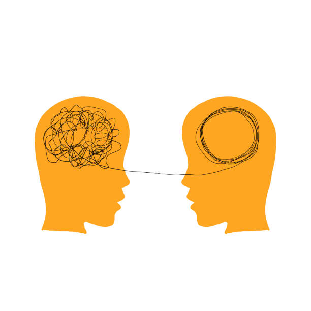 istock hand drawn Two humans head silhouette psycho therapy concept. Therapist and patient. Vector illustration for psychologist blog or social media post. doodle 1266370672