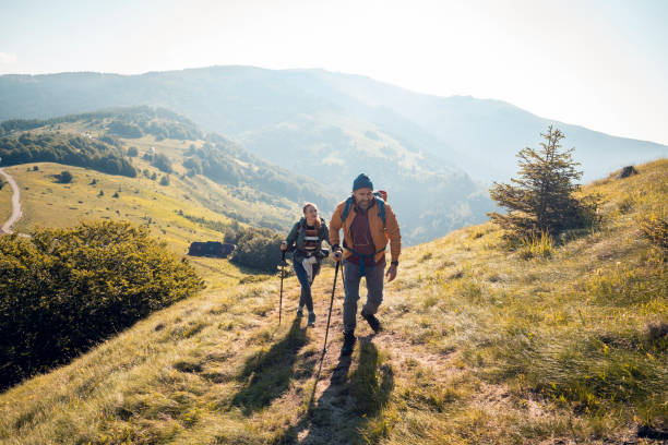 istock Young couple hiking in the mountains 1266372940