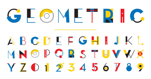 geometrisches alphabet - typografie stock-grafiken, -clipart, -cartoons und -symbole