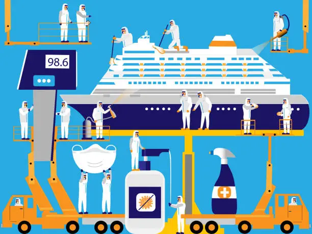 Vector illustration of Sanitizing cruise ship
