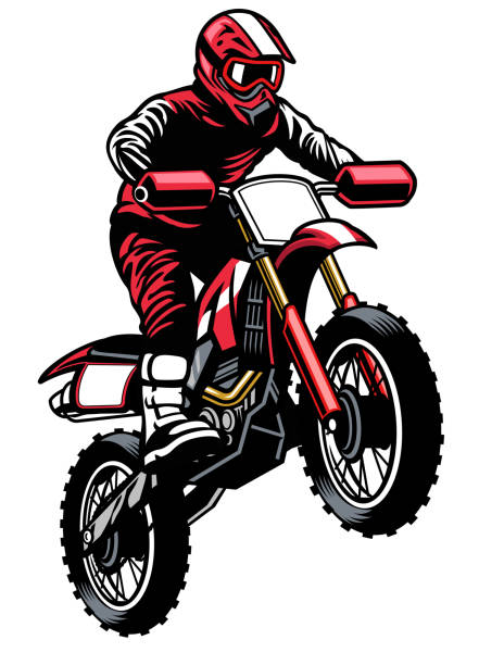 ilustraciones, imágenes clip art, dibujos animados e iconos de stock de motociclista montando el motocross - action off road vehicle motocross cycle
