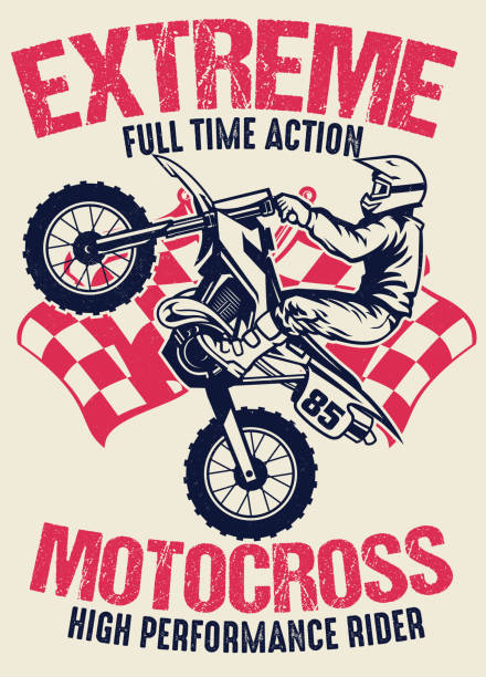 illustrations, cliparts, dessins animés et icônes de conception de chemise vintage de motocross - action off road vehicle motocross cycle