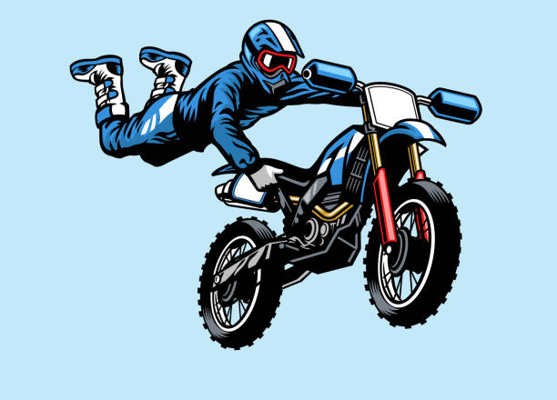 오토바이에 점프 모토 크로스 라이더. 하트 공격 트릭 - action off road vehicle motocross cycle stock illustrations