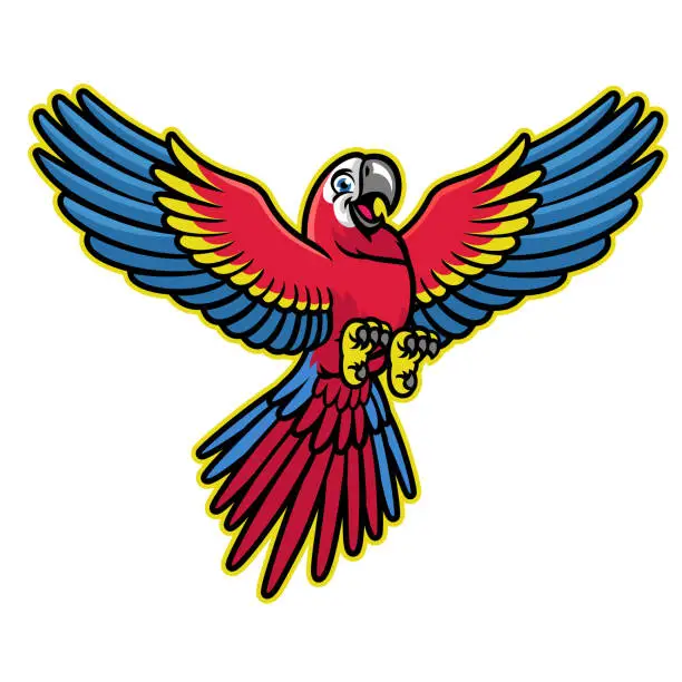 Vector illustration of happy cartoon of scarlett macaw parrot