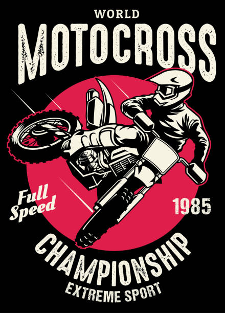 illustrazioni stock, clip art, cartoni animati e icone di tendenza di design camicia del campionato di motocross - dirt stunt