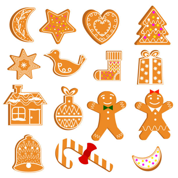 illustrations, cliparts, dessins animés et icônes de ensemble avec des biscuits de noël. - cookie christmas gingerbread man candy cane
