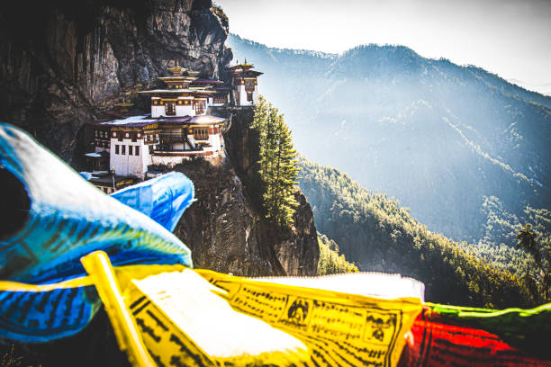 Hidden Tiger Nest Monastery Among The Flaying Prayer Flags