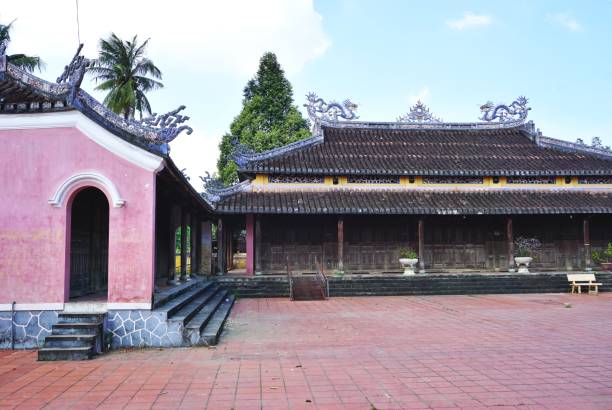 istock Large open tiled courtyard at a Buddhist temple near Danang, Vietnam 1266383922