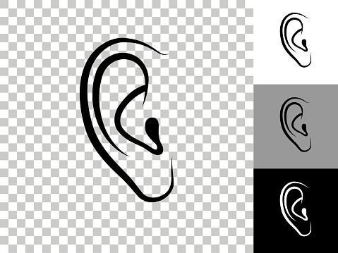 Ears Icon on Checkerboard Transparent Background. This 100% royalty free vector illustration is featuring the icon on a checkerboard pattern transparent background. There are 3 additional color variations on the right..