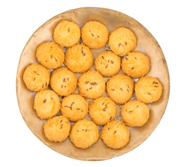 istock Salted Flavor Small Cumin Cookies or Biscuits Served in Plate on White Background 1266388101