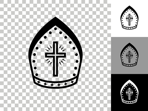 Bishop Hat Icon on Checkerboard Transparent Background. This 100% royalty free vector illustration is featuring the icon on a checkerboard pattern transparent background. There are 3 additional color variations on the right..