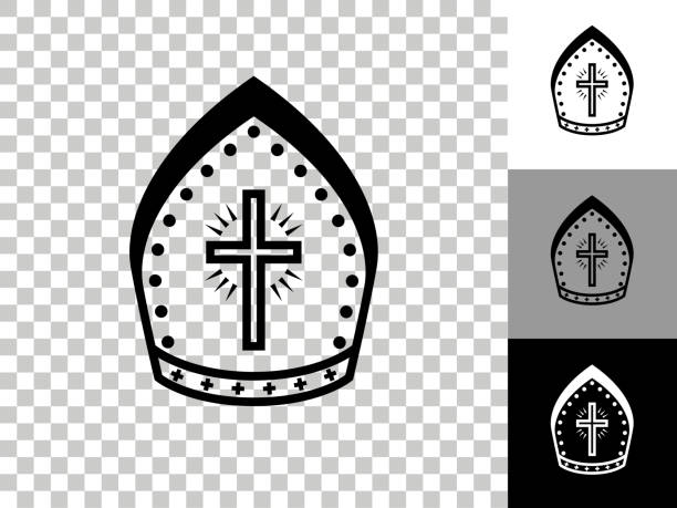 Bishop Hat Icon on Checkerboard Transparent Background Bishop Hat Icon on Checkerboard Transparent Background. This 100% royalty free vector illustration is featuring the icon on a checkerboard pattern transparent background. There are 3 additional color variations on the right.. bishop clergy stock illustrations