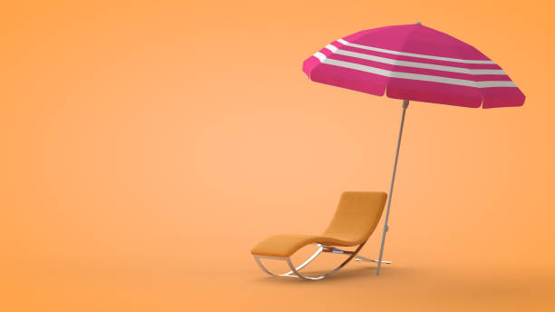istock Beach deck chair and umbrella on sand background, 3D rendering 1266392251
