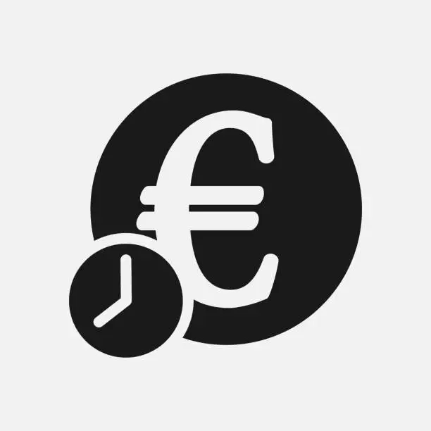 Vector illustration of Euro with timer symbol. Recurring interest payments, euro credit icon.