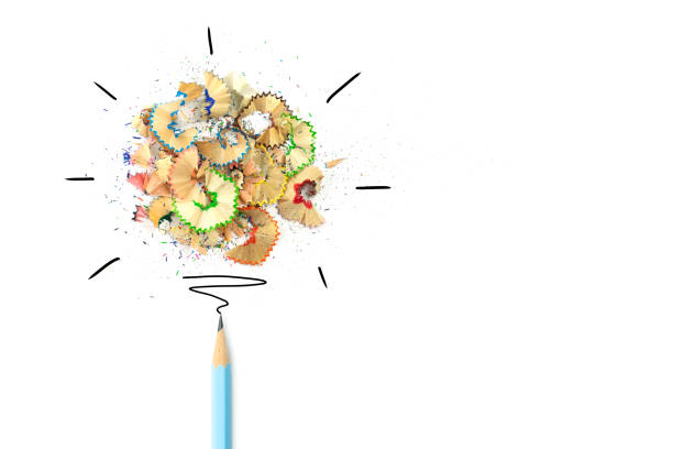 Flat lay of pencil hand drawing line chaos to order on paper background. Concept of abstract business management strategy, reorganize, problem solving solution, psychology mental health.