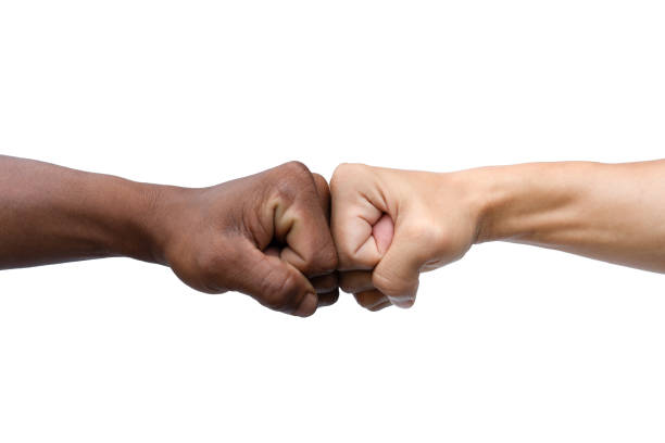 Man giving fist bump isolated on white background with clipping path. stock photo