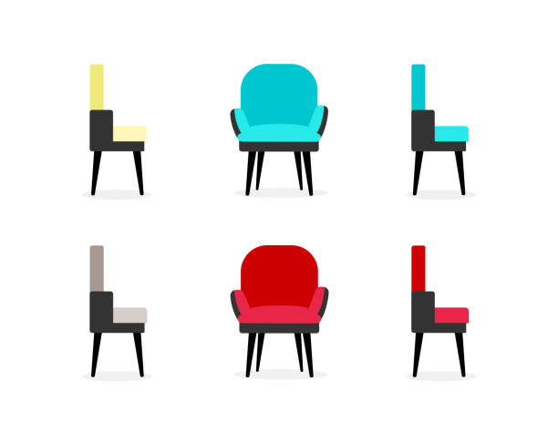 의자 플랫 컬러 벡터 오브젝트 세트 - semi soft stock illustrations