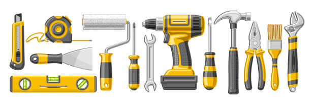 복구 도구의 벡터 집합 - work tool wrench toolbox hardware store stock illustrations