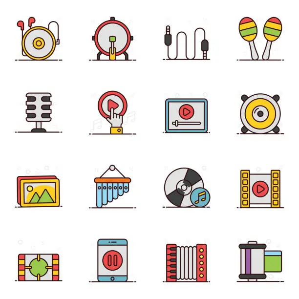 Vector illustration of Music Instrument Flat Icons Pack