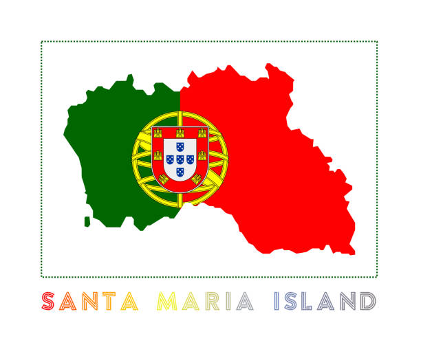 ilustrações de stock, clip art, desenhos animados e ícones de santa maria island logo. map of santa maria island with name and flag. - natal lisboa