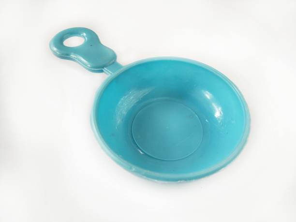 istock Blue color kitchenware made from plastic using for serving food or eating isolated on white background 1266417324